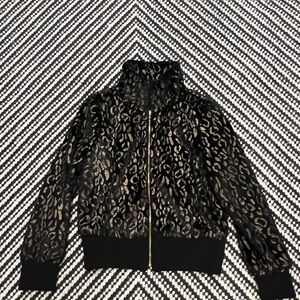 Thalia Sodi Leopard Print Bomber Jacket - Black & Gold